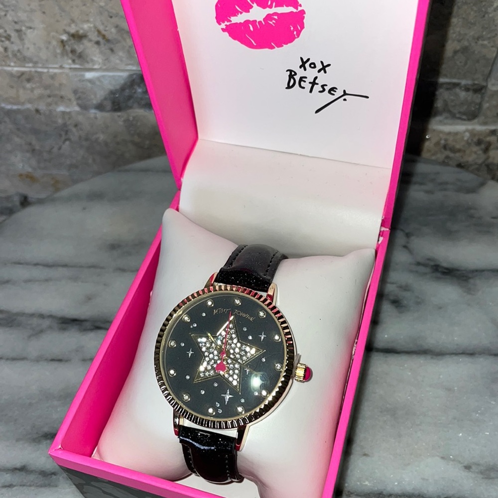 Betsey Johnson Black and Gold Star Watch